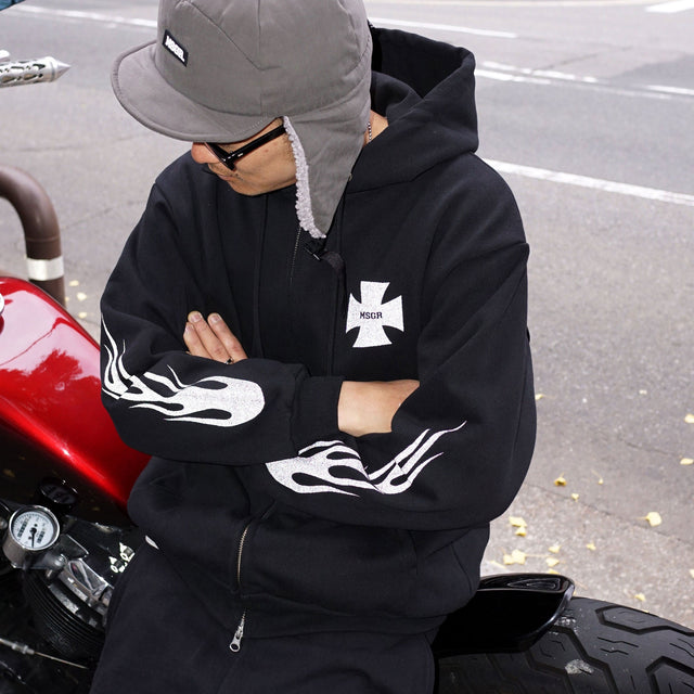 MSGR ジップパーカー / FLAME CROSS 15oz FLEECE ZIP HOOD