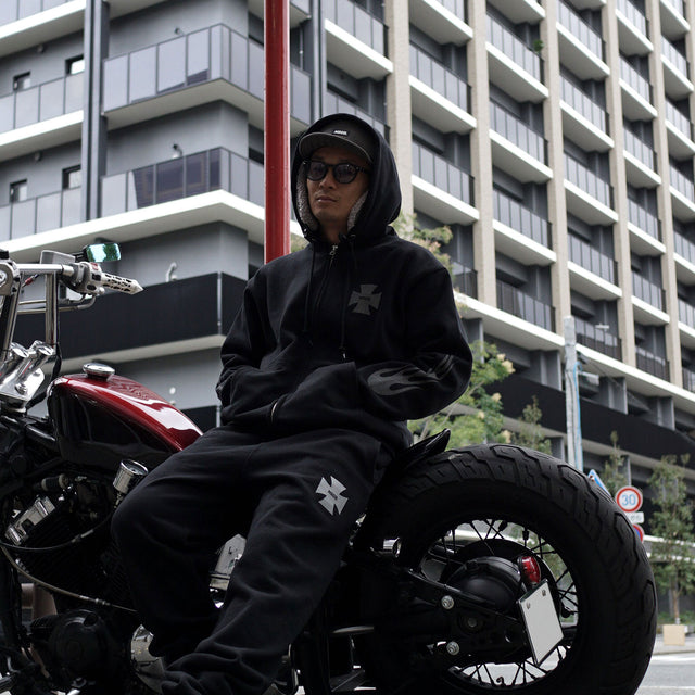 MSGR ジップパーカー / FLAME CROSS REFRECTOR 15oz FLEECE ZIP HOOD