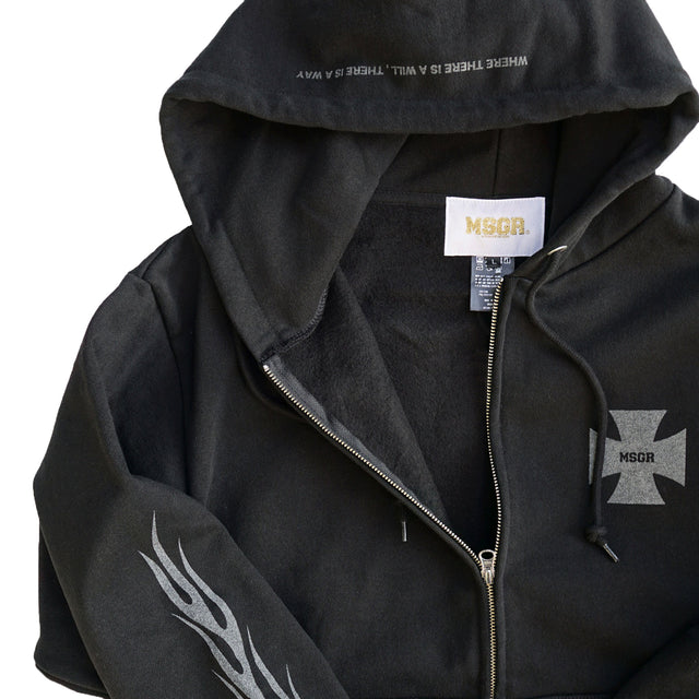 MSGR ジップパーカー / FLAME CROSS REFRECTOR 15oz FLEECE ZIP HOOD