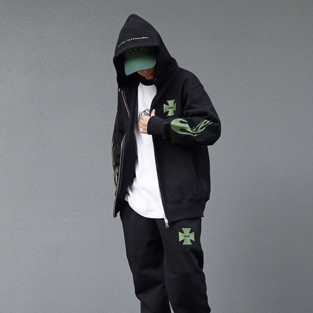 MSGR ジップパーカー / FLAME CROSS 12oz FLEECE ZIP HOOD