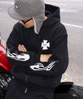 MSGR ジップパーカー / FLAME CROSS REFRECTOR 15oz FLEECE ZIP HOOD