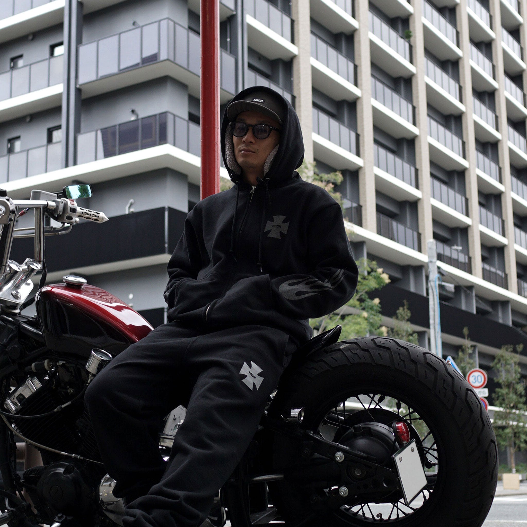 MSGR ジップパーカー / FLAME CROSS REFRECTOR 15oz FLEECE ZIP HOOD