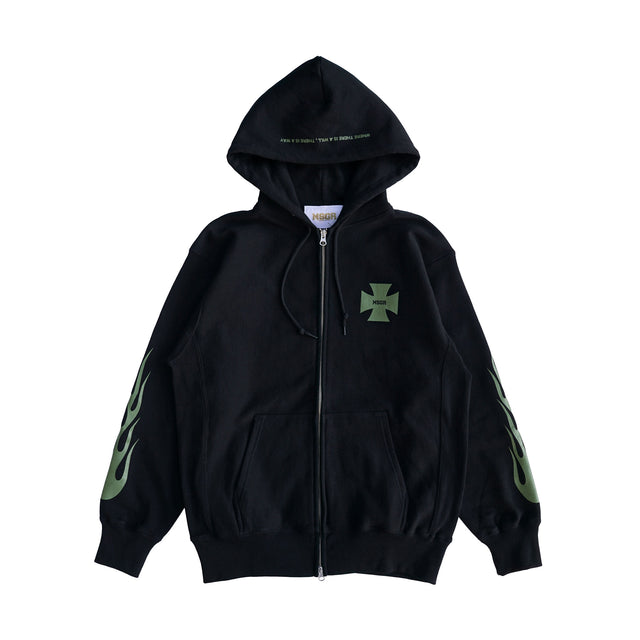 MSGR ジップパーカー / FLAME CROSS 12oz FLEECE ZIP HOOD