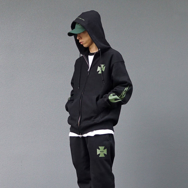 MSGR ジップパーカー / FLAME CROSS 12oz FLEECE ZIP HOOD